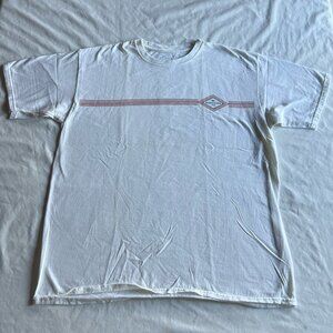 Quiksilver Men's Large White Premium Fit Gold/Red/Blue Striped Logo T-Shirt